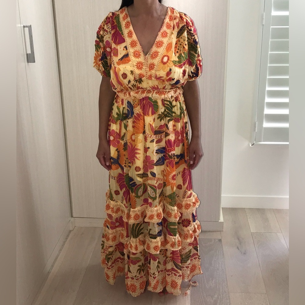 FARM Rio Yellow Rio Tapestry Maxi Dress sz small - Picture 4 of 12